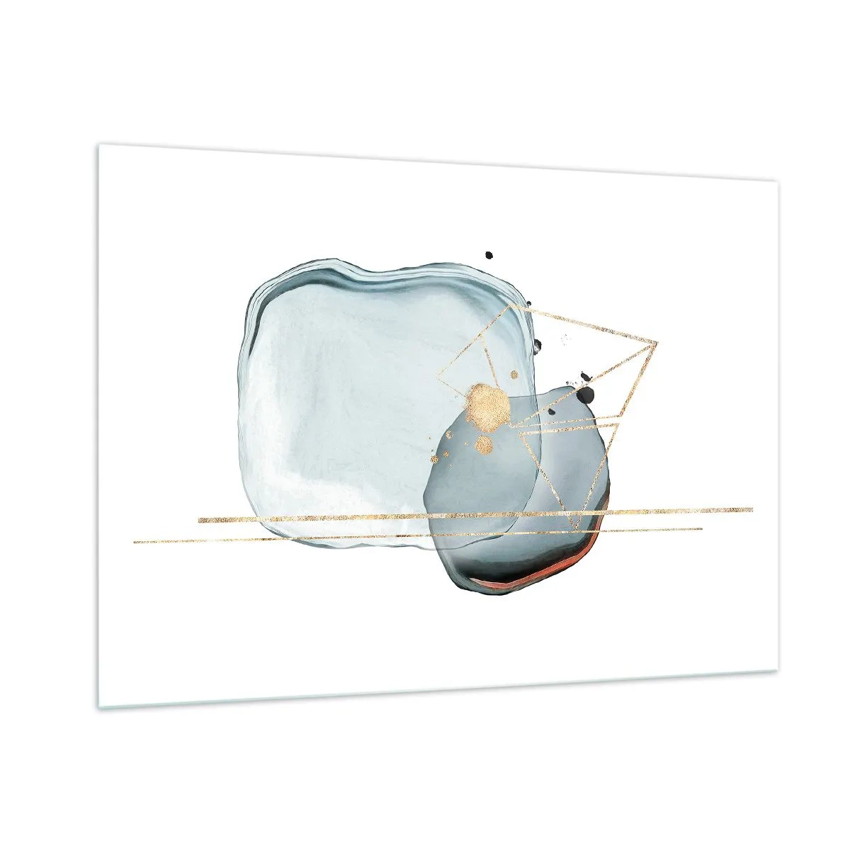Impression sur verre - Image sur verre - Abstraction moderne avec des gouttes et des lignes géométriques dorées - 100x70cm - Etude des gouttes - Décoration murale moderne pour le salon et la chambre ARTTOR