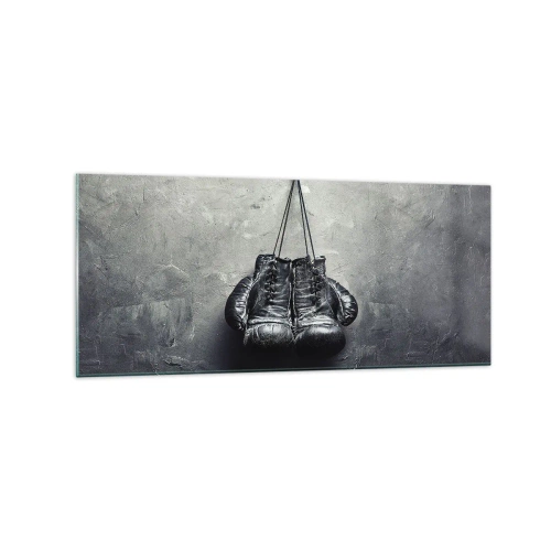 Impression sur verre - Image sur verre - De vieux gants de boxe contre le mur - 120x50cm - Un temps pour se battre et un temps pour la paix - Décoration murale moderne pour le salon et la chambre ARTTOR