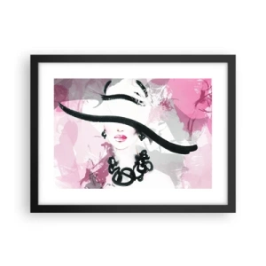 Affiche dans un cadre noir - Poster - Portrait d'une dame en noir et rose - 40x30 cm