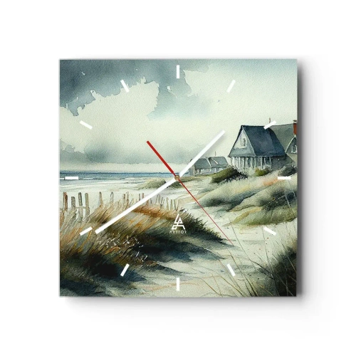 Horloge murale - Pendule murale - Une maison de bord de mer entourée d'herbe et surplombant la mer - 30x30cm - Loin de l'agitation - Décoration murale moderne pour le salon et la chambre ARTTOR