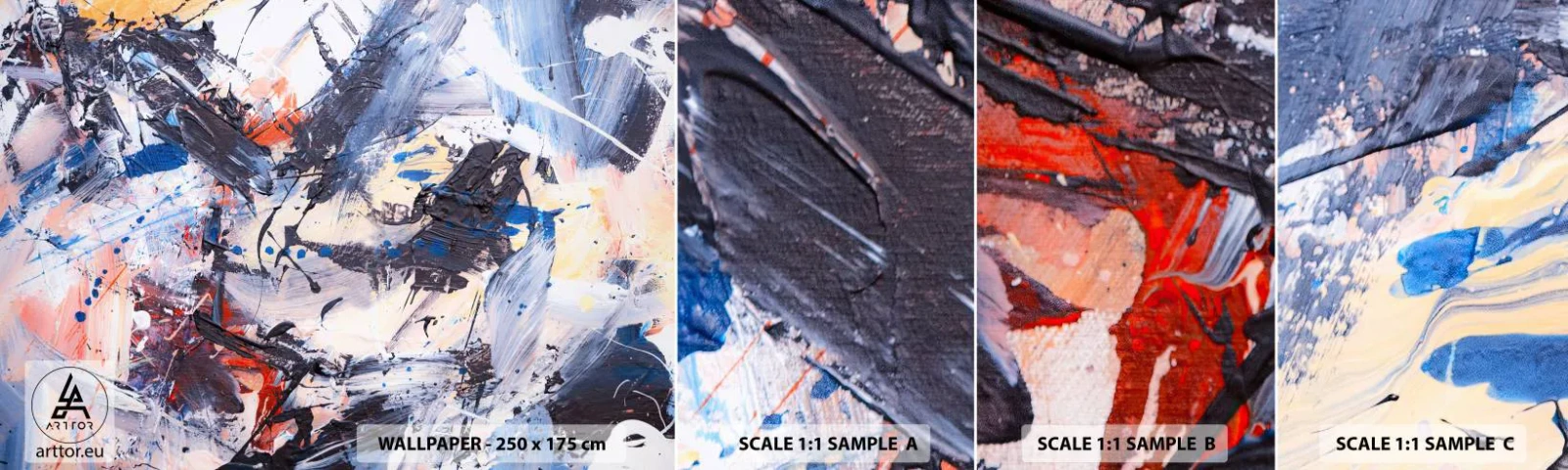 Échantillon De Papier Peint Standard Eco - La danse folle de l'abstrait - Abstraction, Morceau, Peinture - 100x30 cm