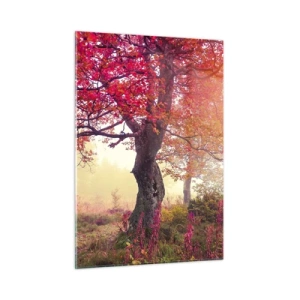 Impression sur verre - Image sur verre - Forêt d'automne avec des rayons de soleil le matin - 50x70cm - Frénésie de floraison - Décoration murale moderne pour le salon et la chambre ARTTOR