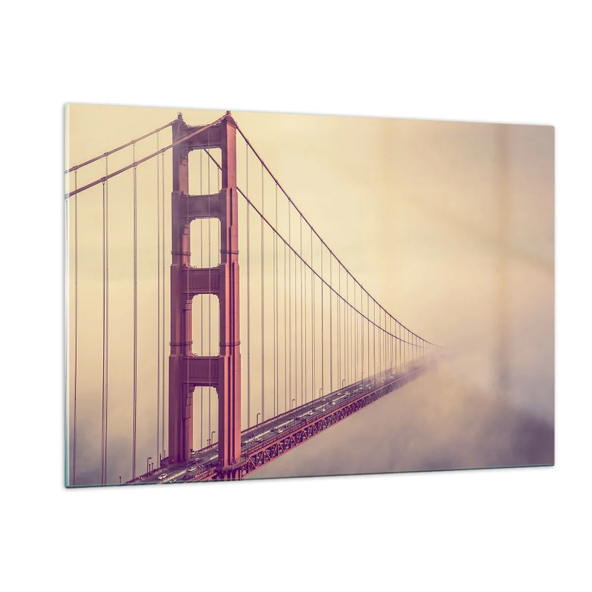Impression sur verre - Image sur verre - Le Golden Gate Bridge de San Francisco dans un paysage brumeux - 120x80cm - Entre ciel et terre - Décoration murale moderne pour le salon et la chambre ARTTOR