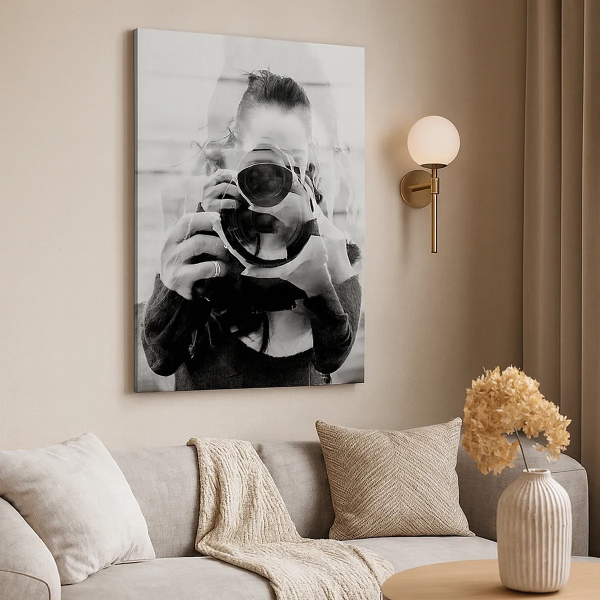 Impression sur toile - Image sur toile - Portrait en double exposition noir et blanc d'un photographe - 50x70cm - Créateur et matériel - Décoration murale moderne pour le salon et la chambre ARTTOR