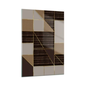 Impression sur verre - Image sur verre - Mosaïque abstraite avec des éléments marron et dorés - 50x70cm - Mozaique de bronze et d'or - Décoration murale moderne pour le salon et la chambre ARTTOR