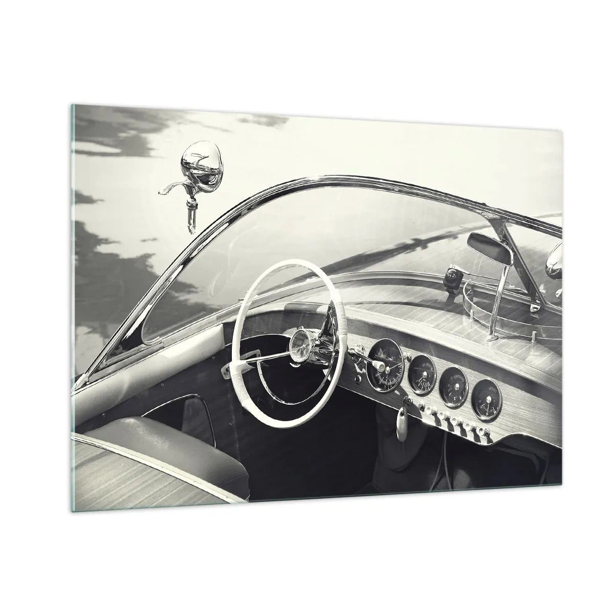 Impression sur verre - Image sur verre - Cockpit de voiture classique en noir et blanc - 100x70cm - Temps pour riche - Décoration murale moderne pour le salon et la chambre ARTTOR