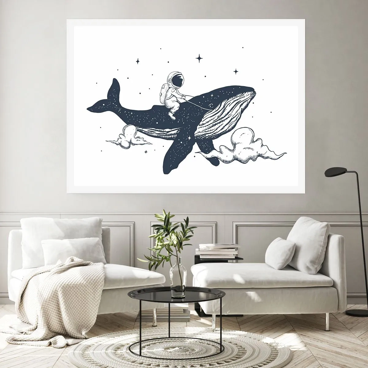 Affiche - Poster - Astronaute sur une baleine flottant dans l'espace - 100x70cm - Aventure spatiale - Décoration murale moderne pour le salon et la chambre ARTTOR