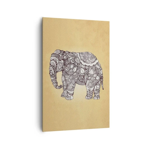 Impression sur toile - Image sur toile - Éléphant dessiné à la main avec un motif orné sur un fond beige - 80x120cm - L'éléphant s'est apprêté - Décoration murale moderne pour le salon et la chambre ARTTOR