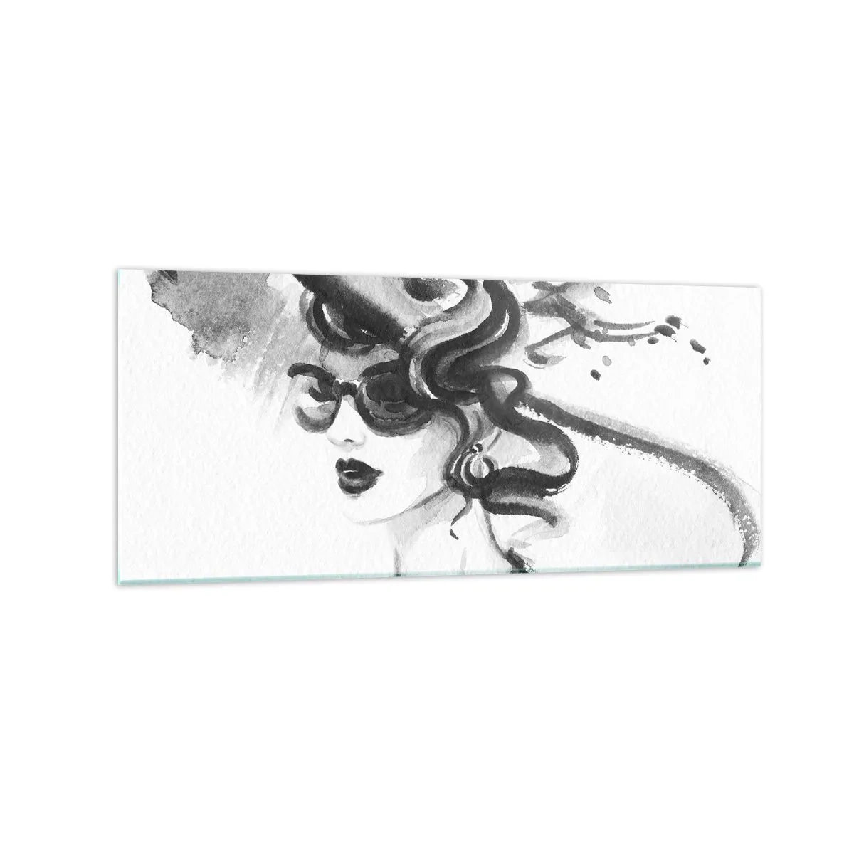 Impression sur verre - Image sur verre - Femme élégante avec un chapeau de style noir et blanc - 120x50cm - Une dame de caractère - Décoration murale moderne pour le salon et la chambre ARTTOR