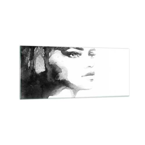 Impression sur verre - Image sur verre - Un portrait subtil d'une femme dans des tons de noir et blanc - 120x50cm - Fait de mystère et de brouillard - Décoration murale moderne pour le salon et la chambre ARTTOR