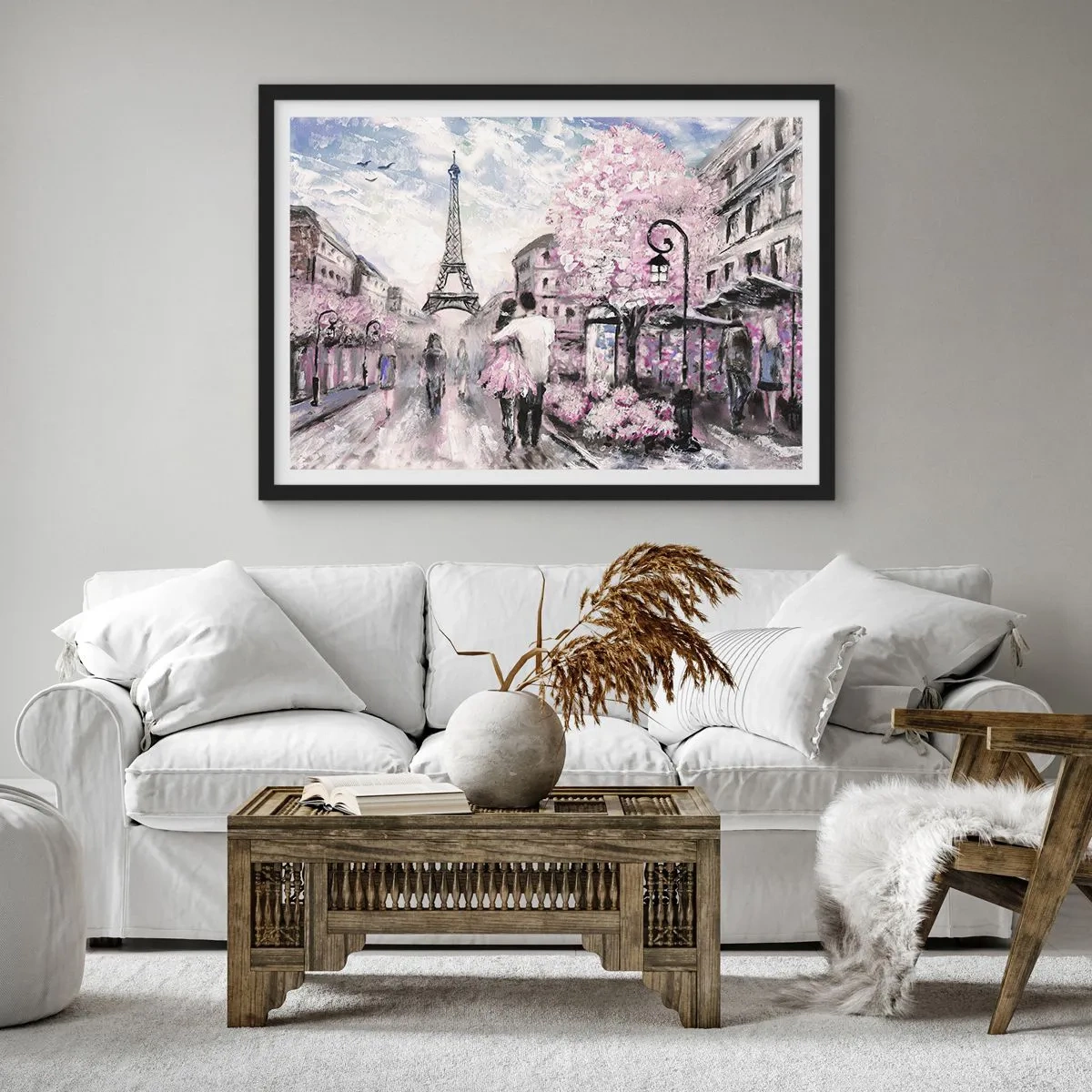 Affiche dans un cadre noir - Poster - Une promenade romantique à Paris près de la Tour Eiffel - 100x70cm - Comment tomber amoureu, il faut juste... - Décoration murale moderne pour le salon et la chambre ARTTOR