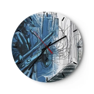 Horloge murale - Pendule murale - Un musicien de jazz dans une interprétation artistique - 30x30cm - Rhapsodie urbaine - Décoration murale moderne pour le salon, la cuisine et la chambre ARTTOR