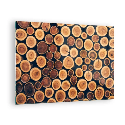 Impression sur verre - Image sur verre - Vue de troncs d'arbres coupés disposés en rangée - 70x50cm - Quel âge je semble avoir ? - Décoration murale moderne pour le salon et la chambre ARTTOR