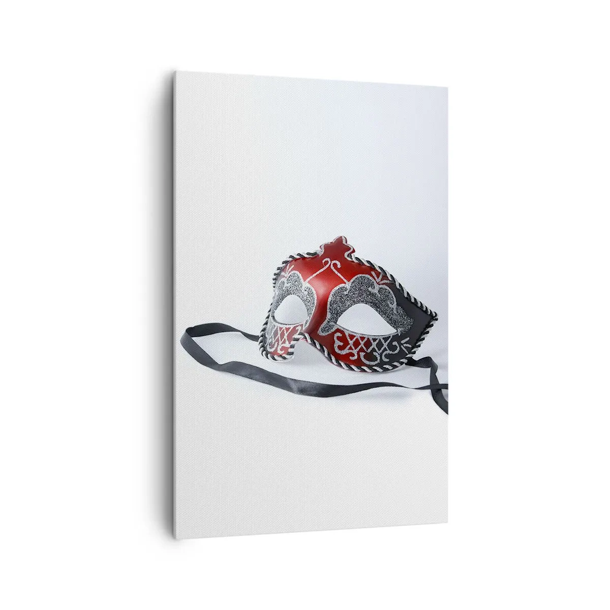 Impression sur toile - Image sur toile - Masque de carnaval rouge sur fond clair - 80x120cm - Invitation au bal - Décoration murale moderne pour le salon et la chambre ARTTOR