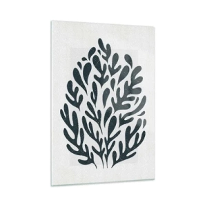 Impression sur verre - Image sur verre - Forme organique noire sur fond blanc - 50x70cm - Formes de la nature - Décoration murale moderne pour le salon et la chambre ARTTOR