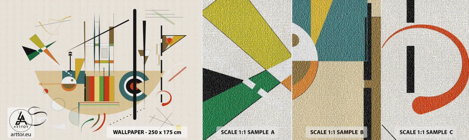 Échantillon de Papier Peint Premium Canvas - Et le monde s’amuse - Abstraction, Morceau, Formes - 100x30 cm