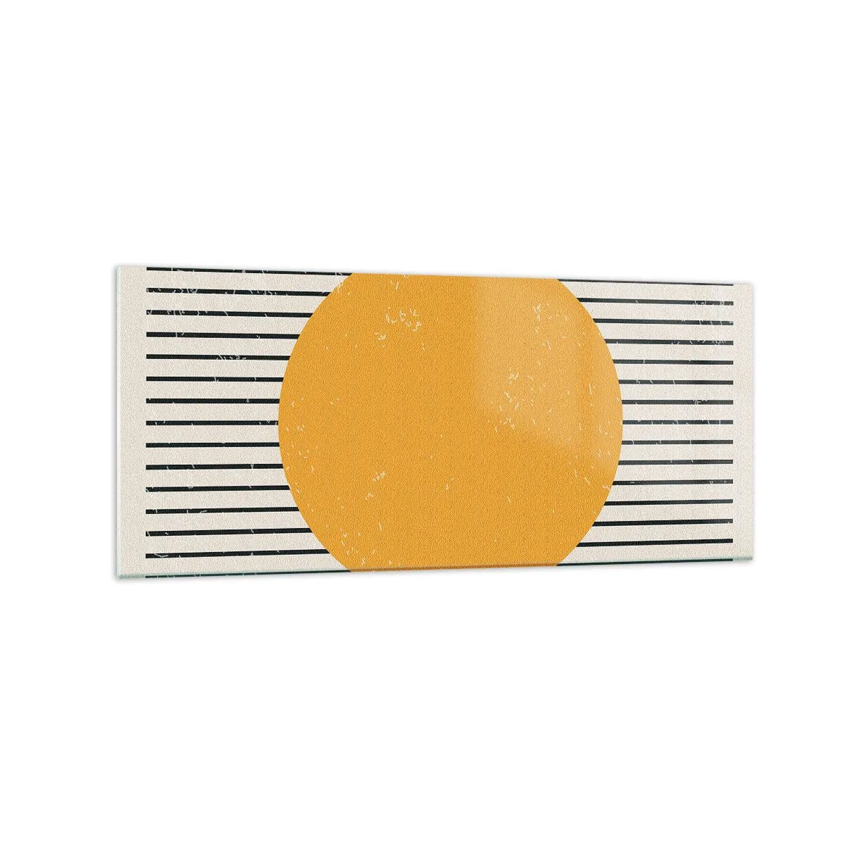 Impression sur verre - Image sur verre - Un cercle jaune sur un fond de lignes horizontales noires et blanches - 120x50cm - Le pouvoir de la simplicité - Décoration murale moderne pour le salon et la chambre ARTTOR