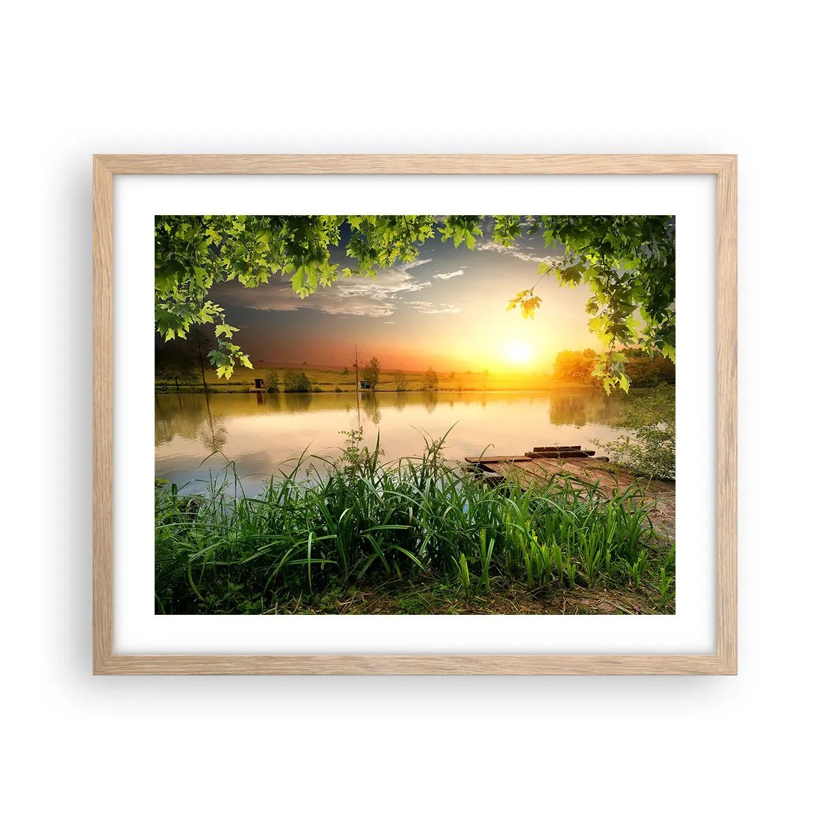 Affiche dans un chêne clair - Poster - Paysage dans un cadre verdoyant - 50x40 cm