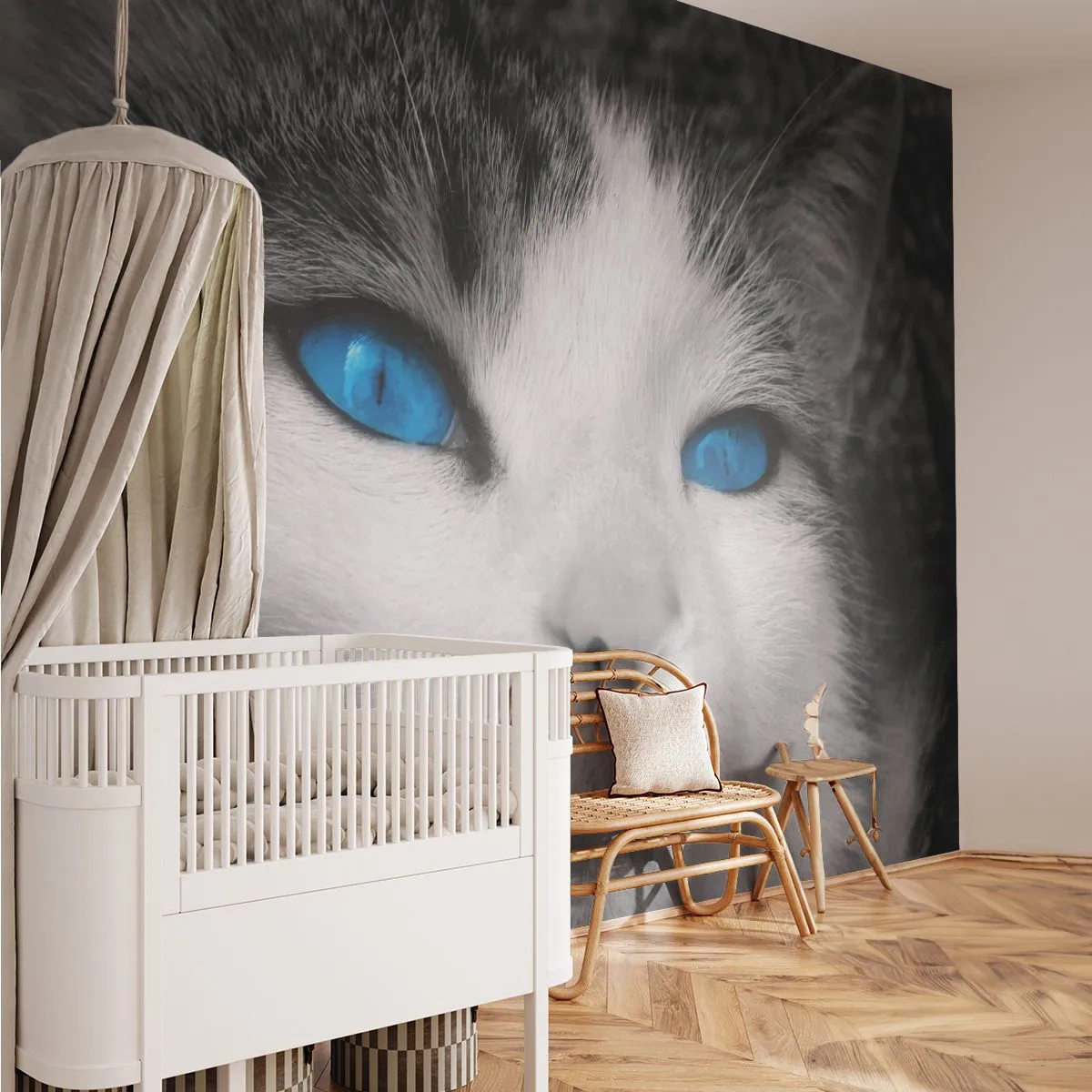 Papier Peint Autocollant Deluxe Sticker - Yeux bleus inhabituels - Animaux, Chat, Yeux bleus - 350x256 cm