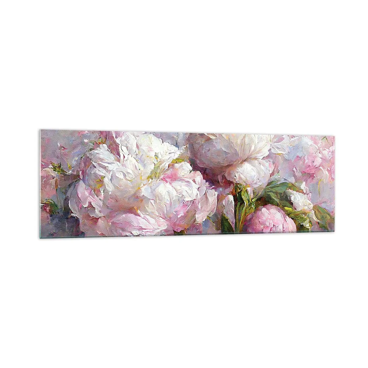 Impression sur verre - Image sur verre - Fleurs de pivoine romantiques aux couleurs pastel - 160x50cm - Un bouquet plein de vie - Décoration murale moderne pour le salon et la chambre ARTTOR
