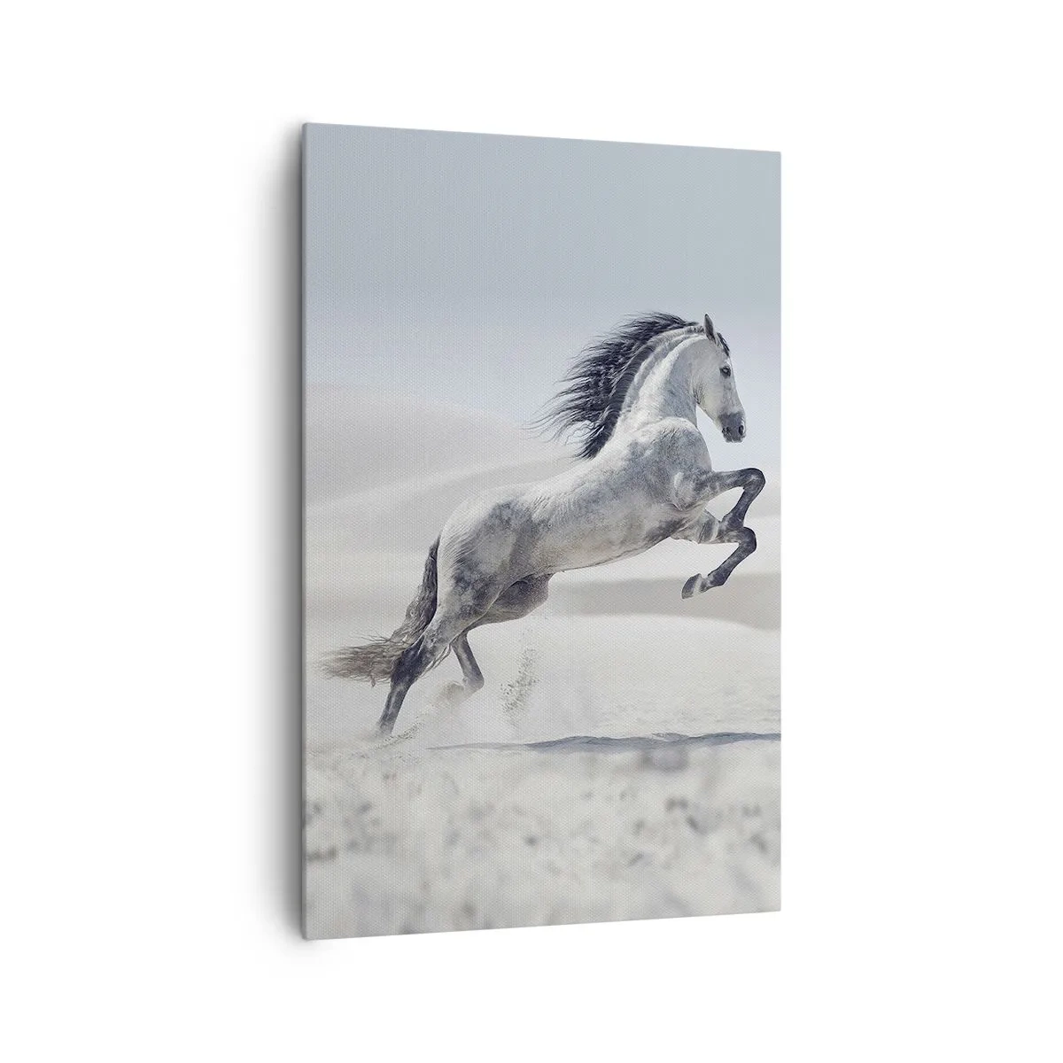 Impression sur toile - Image sur toile - Un cheval blanc galopant sur fond de dunes du désert - 80x120cm - Prince arabe - Décoration murale moderne pour le salon et la chambre ARTTOR
