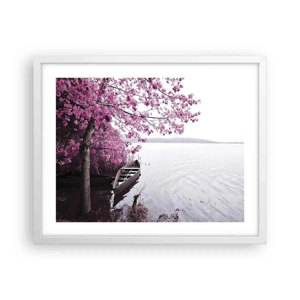 Affiche dans un cadre blanc - Poster - Dans un silence rose - 50x40 cm