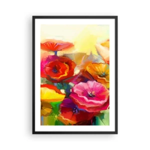 Affiche dans un cadre noir - Poster - Coquelicots colorés sur un fond abstrait - 50x70cm - Pas seulement rouge - Décoration murale moderne pour le salon et la chambre ARTTOR