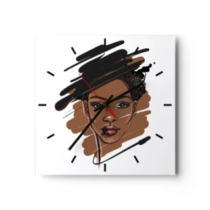 Horloge murale - Pendule murale - Portrait d'une femme aux traits de peinture artistiques - 30x30cm - Doux comme le chocolat - Décoration murale moderne pour le salon et la chambre ARTTOR