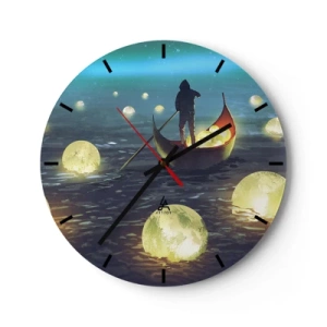 Horloge murale - Pendule murale - Une silhouette dans un bateau entourée de boules lumineuses sur l'eau - 30x30cm - Des choses dont les philosophes n'ont jamais rêvé - Décoration murale moderne pour le salon, la cuisine et la chambre ARTTOR