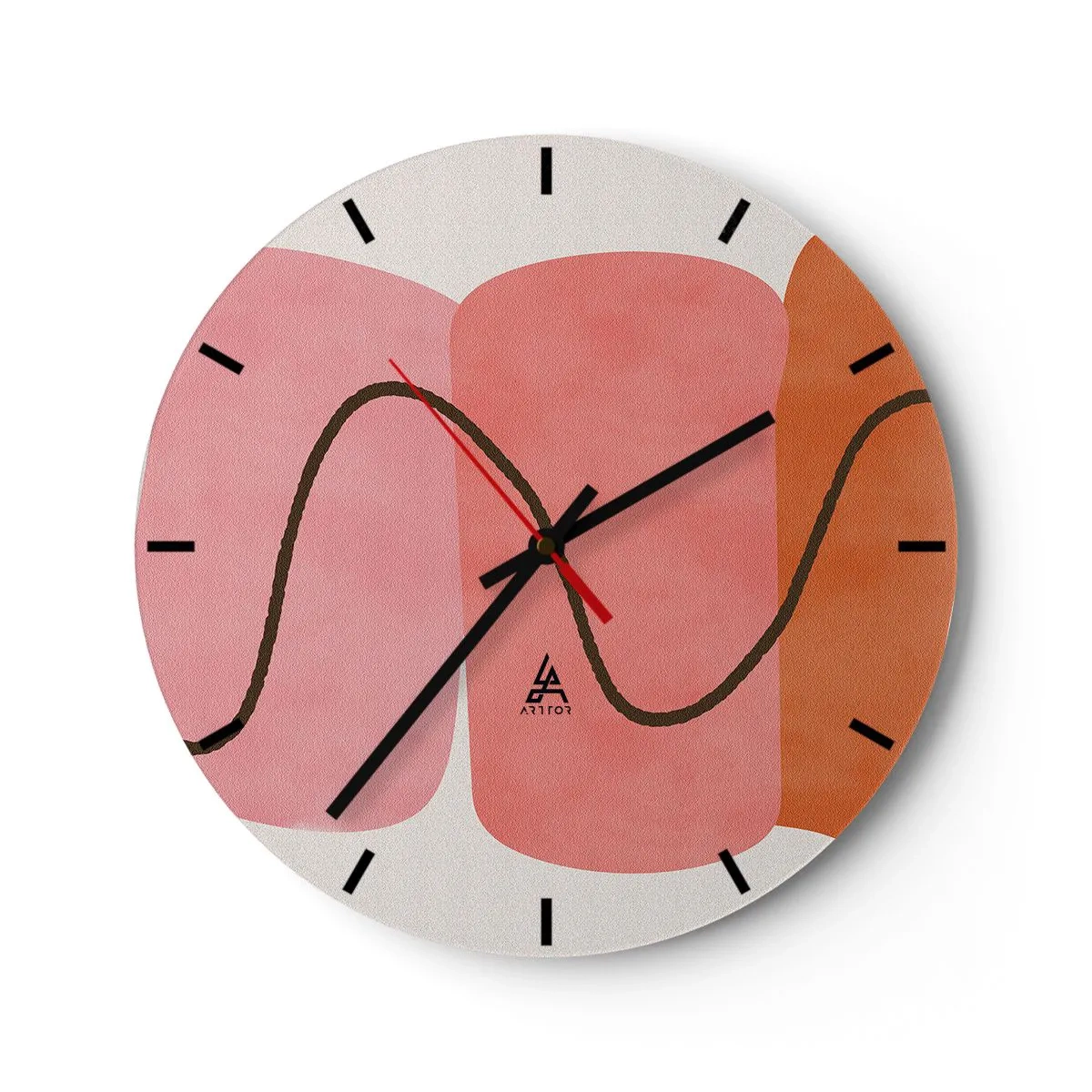 Horloge murale - Pendule murale - Formes abstraites dans des tons de rose et d'orange avec des lignes ondulées - 30x30cm - mouvement doux des formes - Décoration murale moderne pour le salon, la cuisine et la chambre ARTTOR