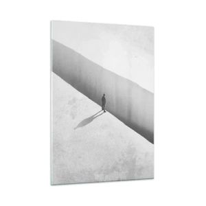 Impression sur verre - Image sur verre - Une silhouette minimaliste au-dessus d'un précipice dans un espace lumineux - 50x70cm - Un objectif clair - Décoration murale moderne pour le salon et la chambre ARTTOR