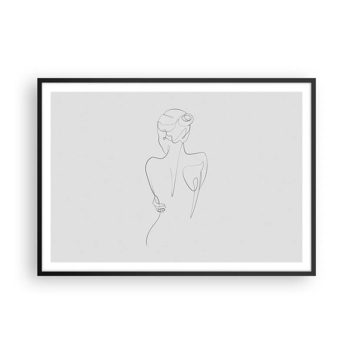 Affiche dans un cadre noir - Poster - Une ligne de contour montrant une silhouette féminine sur un fond clair - 100x70cm - Musique corporelle - Décoration murale moderne pour le salon et la chambre ARTTOR
