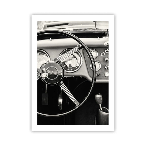 Affiche - Poster - L'intérieur d'une voiture ancienne dans un style monochrome - 50x70cm - Rêve de collectionneur - Décoration murale moderne pour le salon et la chambre ARTTOR
