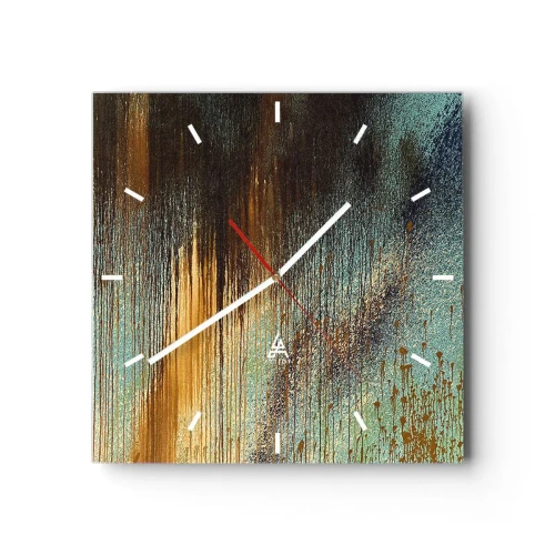 Horloge murale - Pendule murale - Une composition abstraite de couleurs dans des tons d'or, de marron et de bleu. - 30x30cm - Une composition de couleirs non fortuite - Décoration murale moderne pour le salon et la chambre ARTTOR
