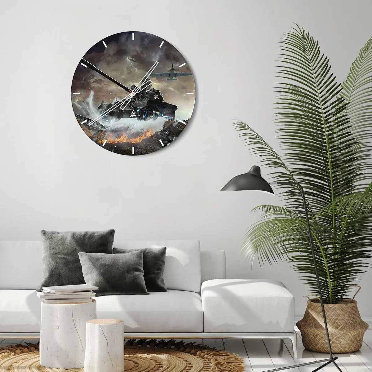 Horloge murale - Pendule murale - Char et avions en action - 30x30cm - La bataille est terrible et belle - Décoration murale moderne pour le salon, la cuisine et la chambre ARTTOR