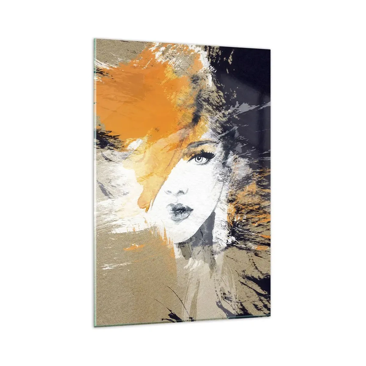 Impression sur verre - Image sur verre - Portrait abstrait d'une femme aux couleurs intenses - 80x120cm - Et la lumière fut - Décoration murale moderne pour le salon et la chambre ARTTOR