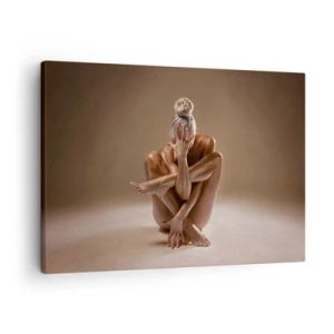 Impression sur toile - Image sur toile - Silhouette artistique d'une femme sur fond beige - 70x50cm - Unité du corps et de l'âme - Décoration murale moderne pour le salon et la chambre ARTTOR