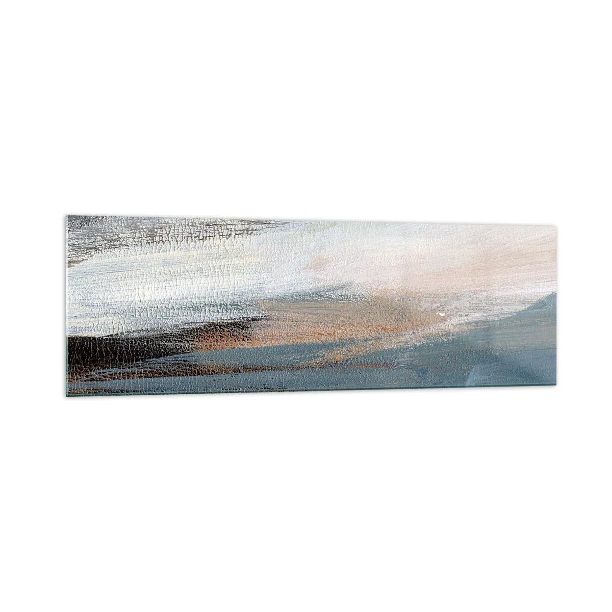 Impression sur verre - Image sur verre - Paysage abstrait dans des tons sobres de bleu et de beige - 160x50cm - Abstraction : paysage nordique - Décoration murale moderne pour le salon et la chambre ARTTOR
