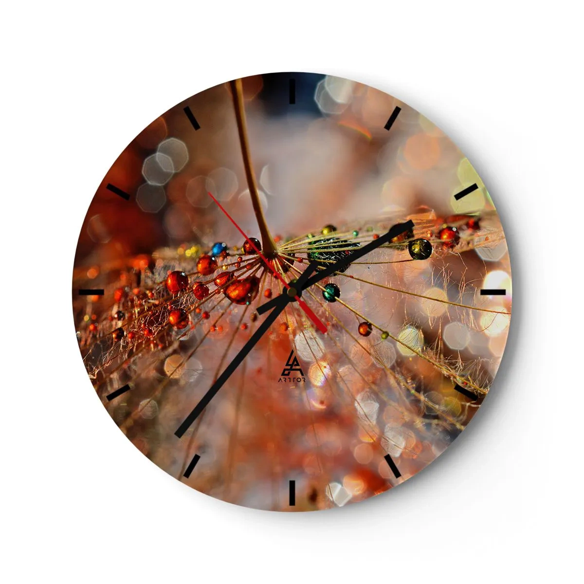 Horloge murale - Pendule murale - Gouttes de rosée sur une toile d'araignée dans la lumière du matin - 30x30cm - Enfilé sur un fil d'araignée - Décoration murale moderne pour le salon, la cuisine et la chambre ARTTOR
