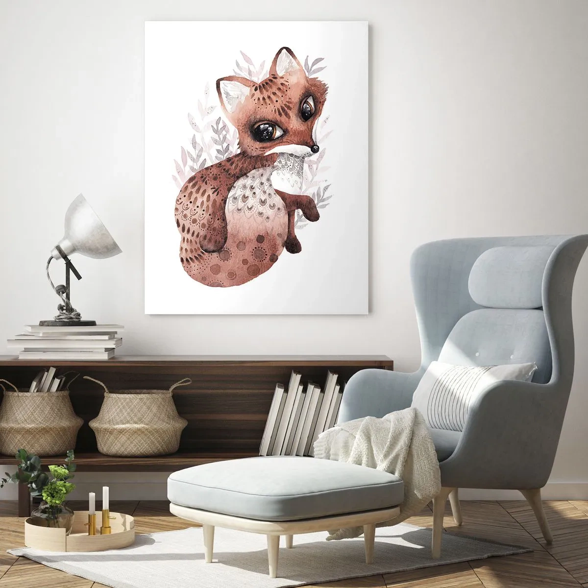 Impression sur verre - Image sur verre - Un joli renard aquarelle sur fond clair - 70x100cm - Seulement à aimer - Décoration murale moderne pour le salon et la chambre ARTTOR