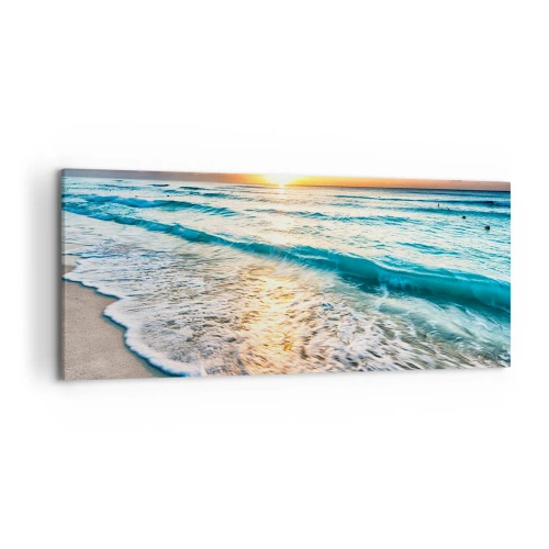 Impression sur toile - Image sur toile - Lever de soleil sur une plage tranquille avec des vagues - 120x50cm - Une vue qui en vaut la peine - Décoration murale moderne pour le salon et la chambre ARTTOR