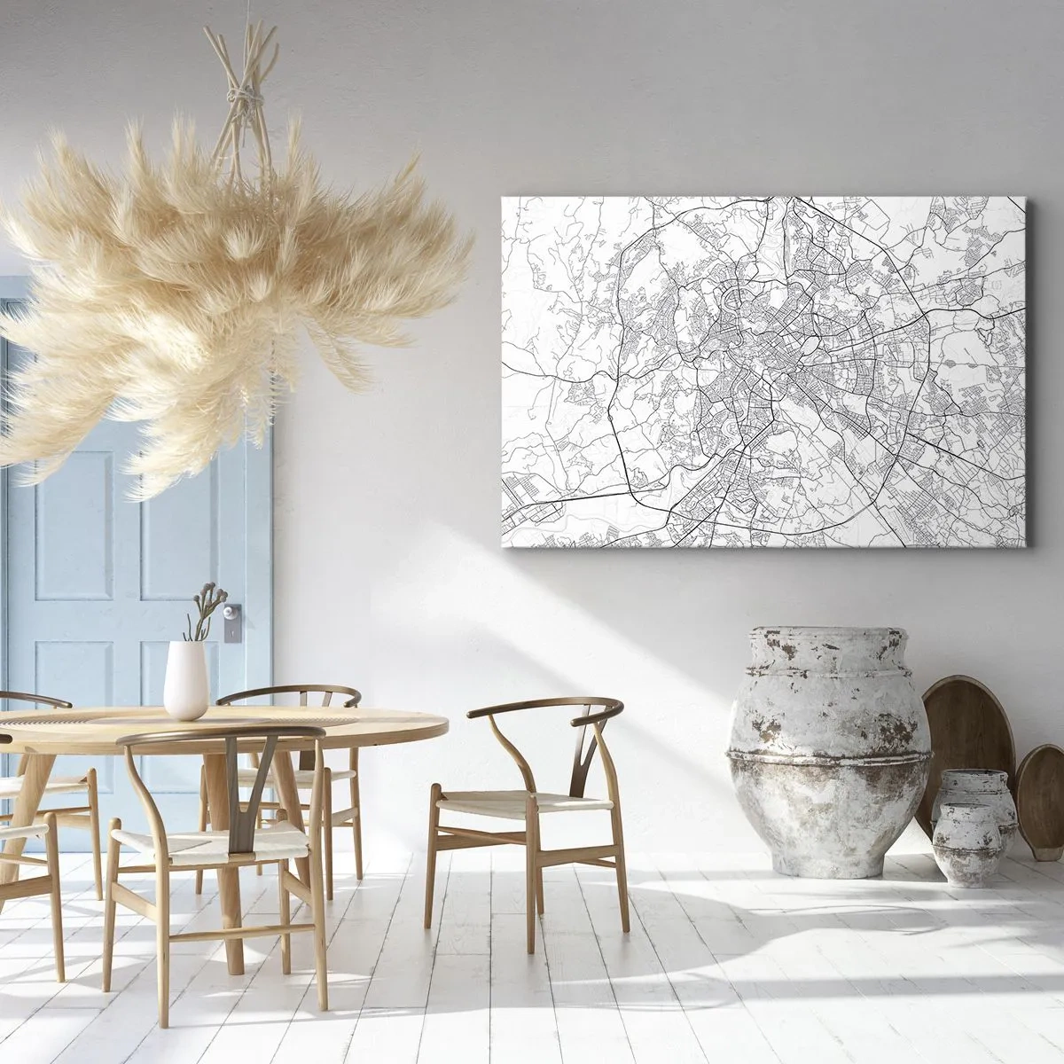 Impression sur toile - Image sur toile - Un plan de ville au style minimaliste avec des lignes délicates - 100x70cm - Cercle romain - Décoration murale moderne pour le salon et la chambre ARTTOR