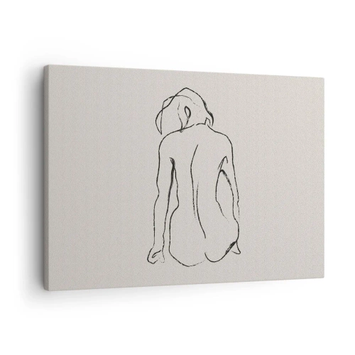 Impression sur toile - Image sur toile - Un croquis subtil de la silhouette d'une fille de dos - 70x50cm - Femme nue - Décoration murale moderne pour le salon et la chambre ARTTOR