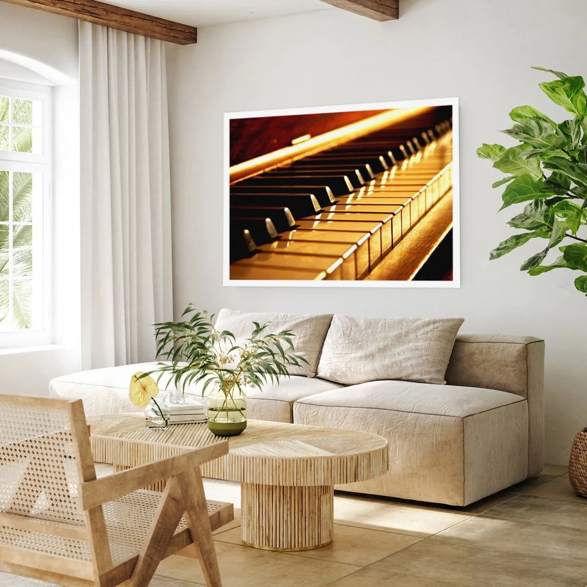 Affiche - Poster - Clavier de piano sous un éclairage doré - 100x70cm - Des possibilités infinies - Décoration murale moderne pour le salon et la chambre ARTTOR