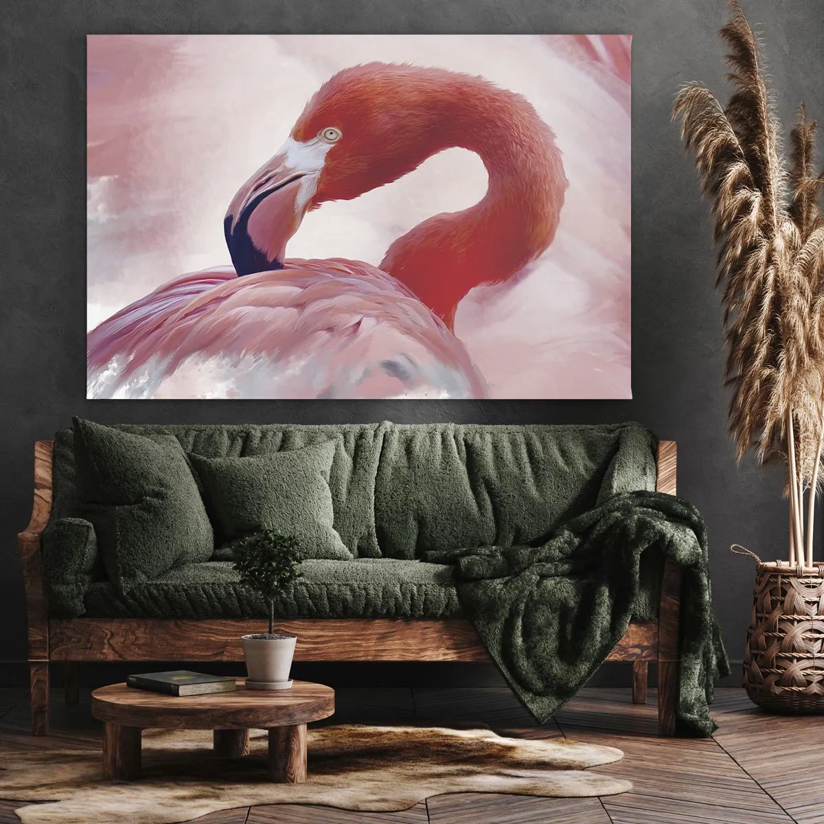 Impression sur toile - Image sur toile - Un flamant rose aux tons roses sur fond clair - 100x70cm - Beauté des oiseaux - Décoration murale moderne pour le salon et la chambre ARTTOR
