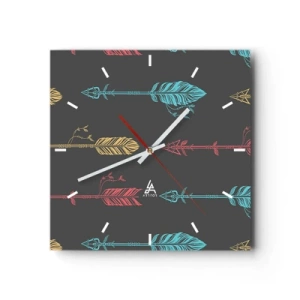Horloge murale - Pendule murale - Motif de flèche stylisée aux couleurs pastel sur fond sombre - 30x30cm - Dans l'ordonnance - Décoration murale moderne pour le salon et la chambre ARTTOR