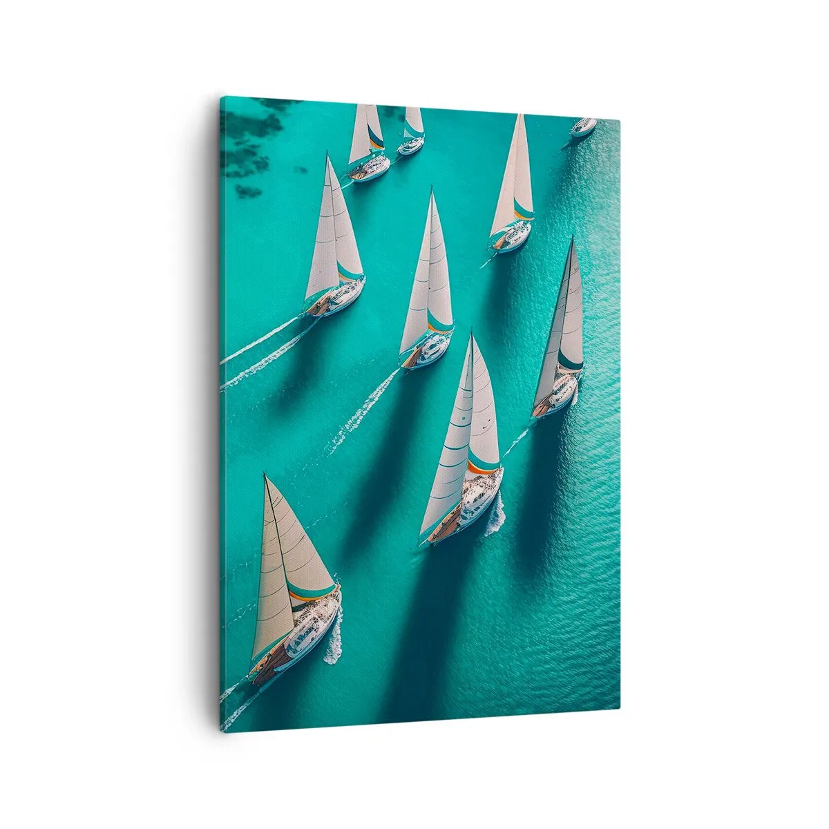Impression sur toile - Image sur toile - Yachts sur l'eau turquoise en mouvement dynamique - 50x70cm - Dans une compétition avec le vent - Décoration murale moderne pour le salon et la chambre ARTTOR