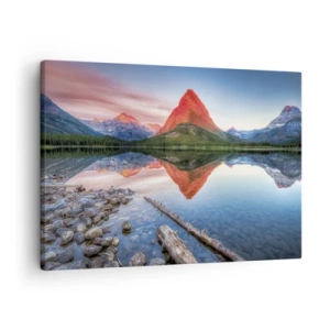 Impression sur toile - Image sur toile - Une montagne se reflétant dans un lac au coucher du soleil - 70x50cm - Chaleur et fraicheur - Décoration murale moderne pour le salon et la chambre ARTTOR