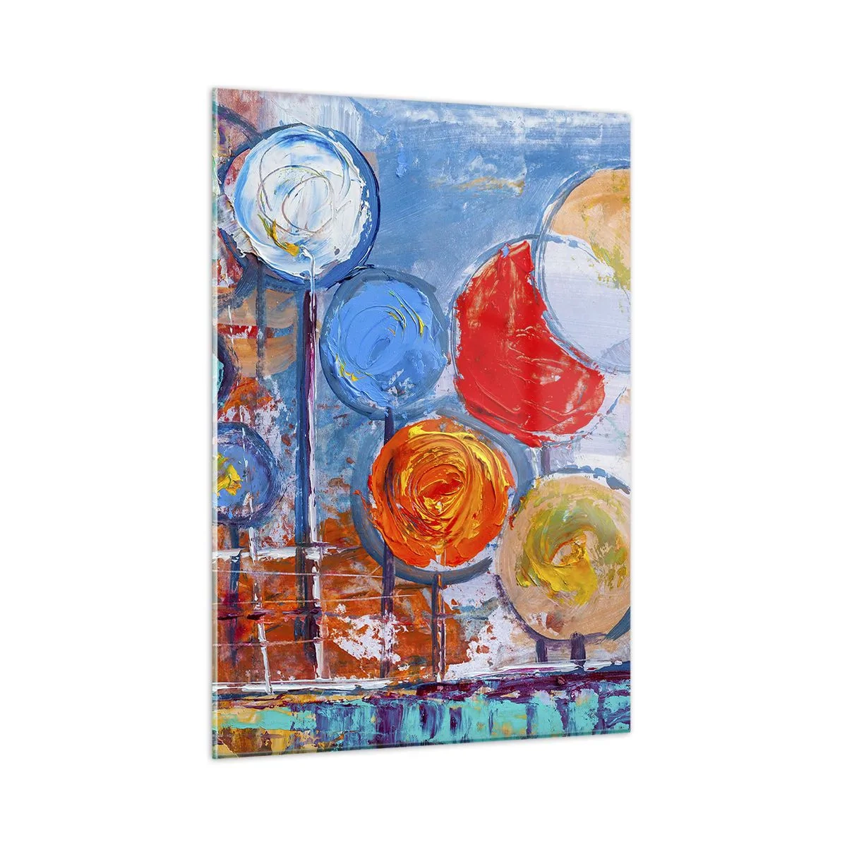 Impression sur verre - Image sur verre - Arbres colorés et abstraits peints contre le ciel - 50x70cm - Miracles sur le bâton - Décoration murale moderne pour le salon et la chambre ARTTOR