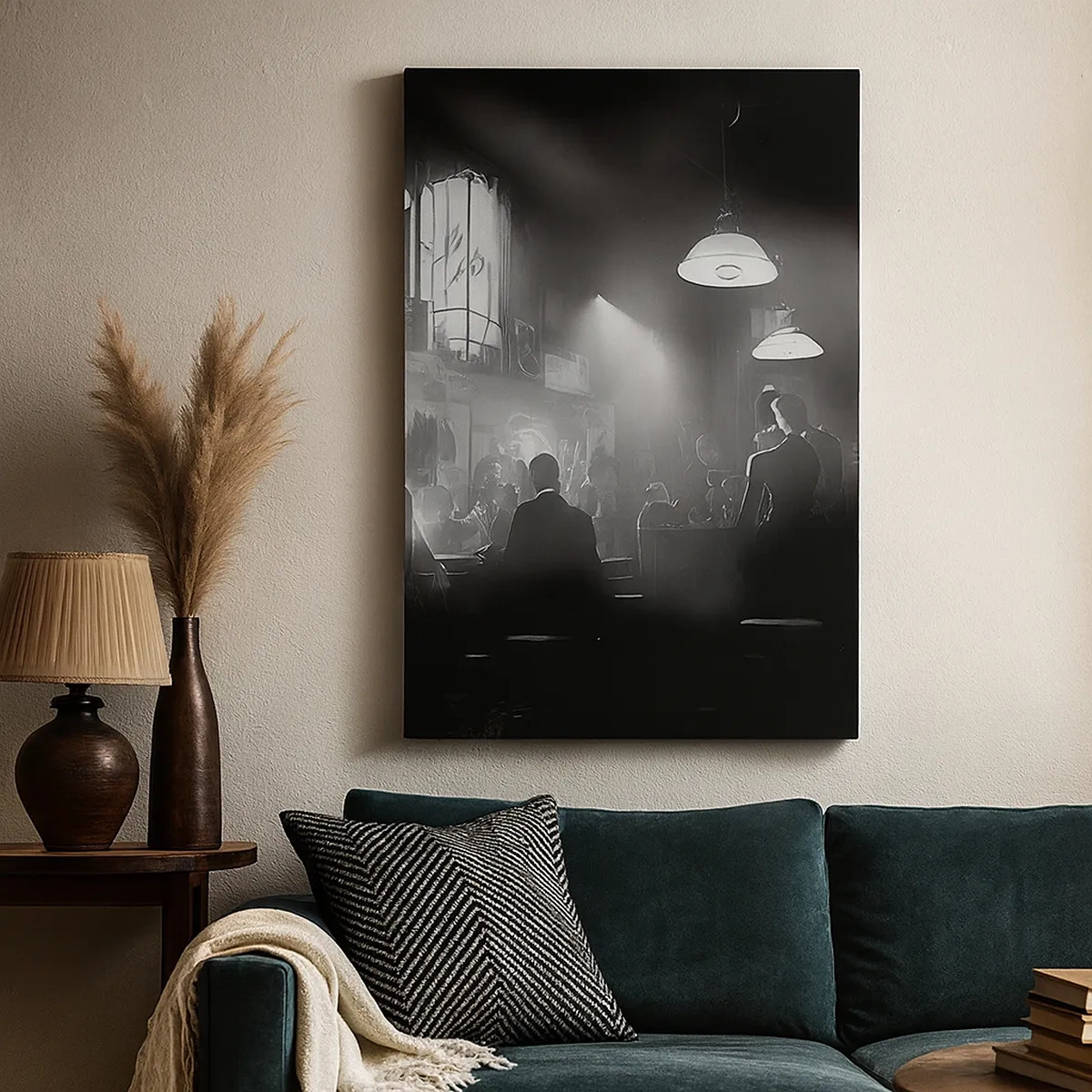 Impression sur toile - Image sur toile - Scène de boîte de nuit de jazz en noir et blanc - 50x70cm - Dans une ambiance jazz - Décoration murale moderne pour le salon et la chambre ARTTOR